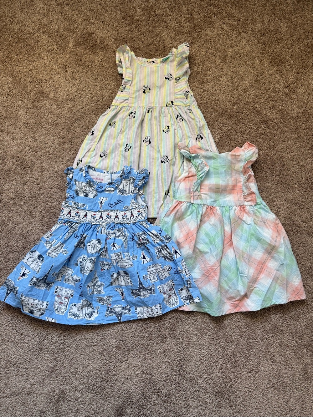 3 Piece Bundle Girls 18-24m Ruffle Dresses Disney Stripe Paris Blue Pink Plaid